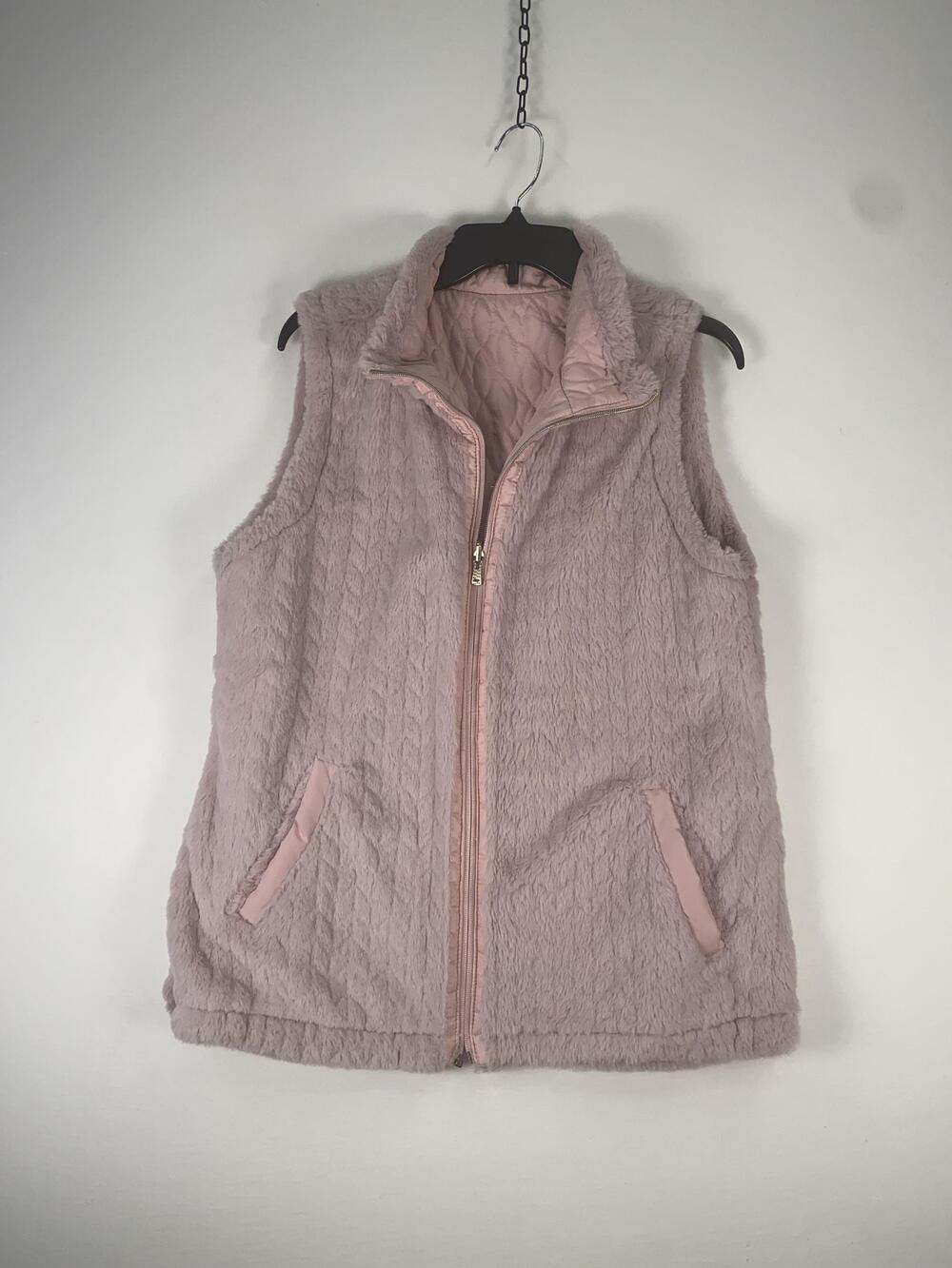 Casual Identity Vest Womens Large Pink Sherpa Fleece Full Zip Pockets Lined